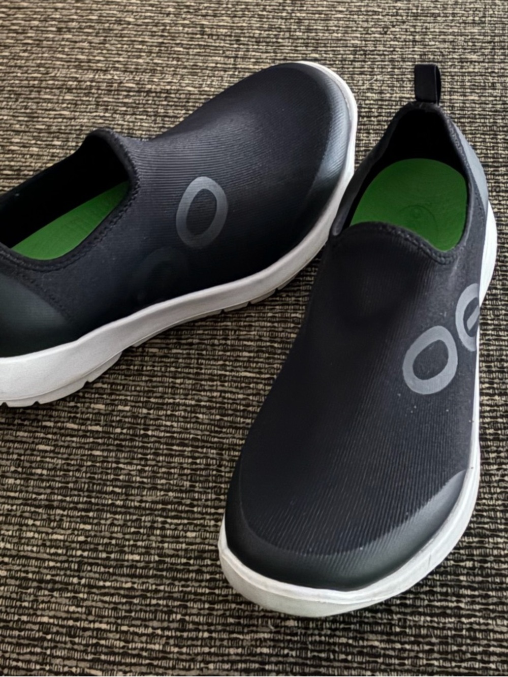 OOFOS Women's Slip-On Athletic Shoes - Black with White Sole - Picture 2 of 7